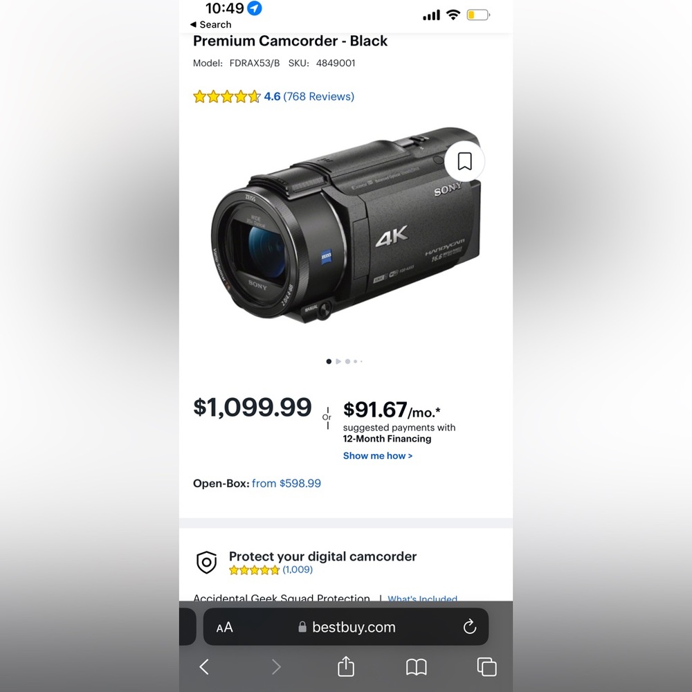 Black sony camcorder